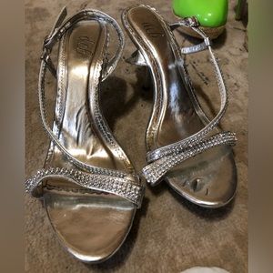 Silver rhinestone heels